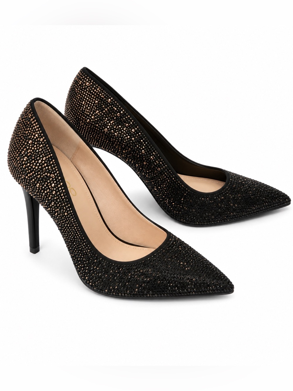 ALDO Black Rose Gold Rhinestone Stiletto Heels | Evening Pumps | Size 9.5
